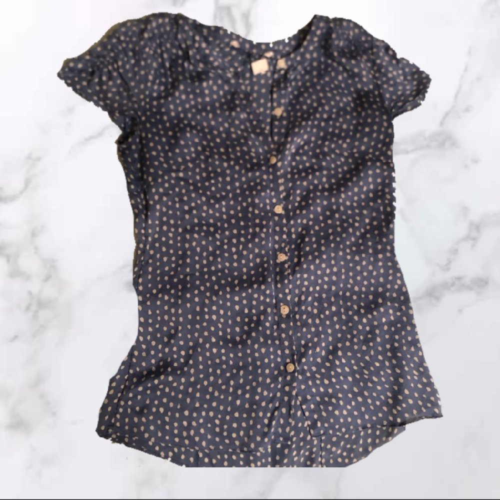 Blue Dalmatian Print Button Up Women's Blouse